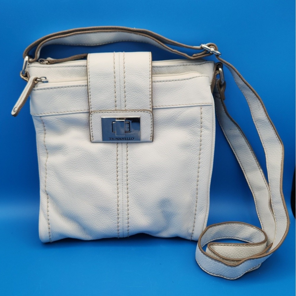 Tignanello Off White Crossbody Leather Purse lots of Pockets - Picture 2 of 9